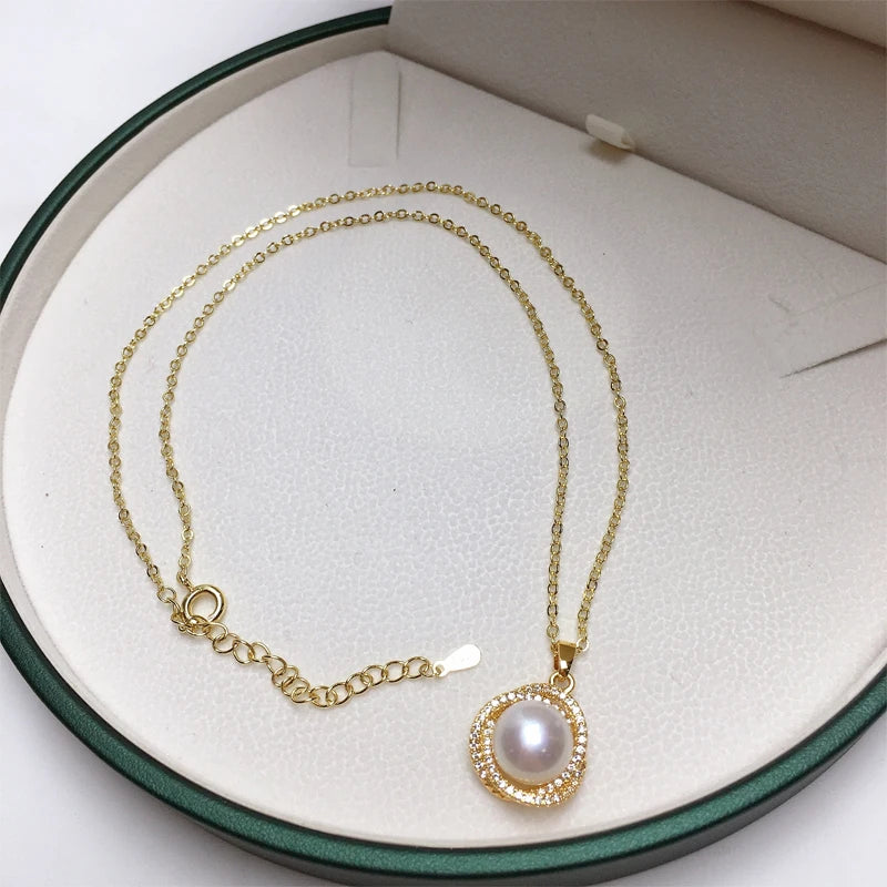 ZHBORUINI Bird's nest Pearl Jewelry Sets Natural Freshwater Pearl Necklace Earrings Zircon Cover With 14k Gold Leaf For Women