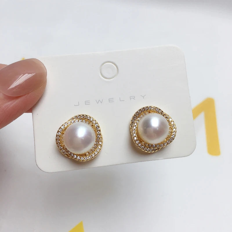 ZHBORUINI Bird's nest Pearl Jewelry Sets Natural Freshwater Pearl Necklace Earrings Zircon Cover With 14k Gold Leaf For Women