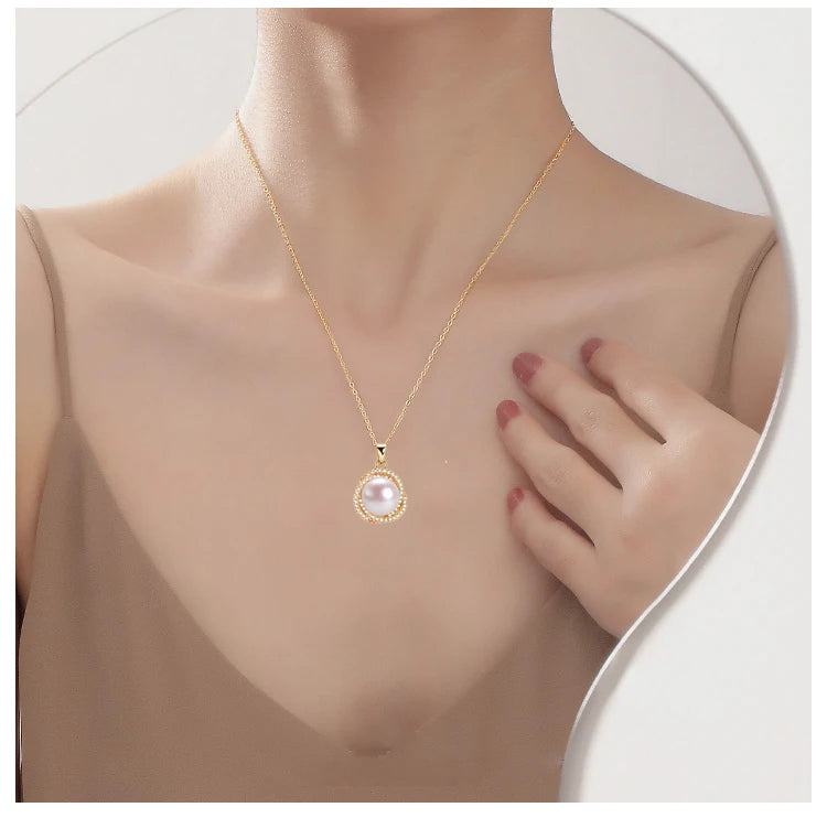 ZHBORUINI Bird's nest Pearl Jewelry Sets Natural Freshwater Pearl Necklace Earrings Zircon Cover With 14k Gold Leaf For Women