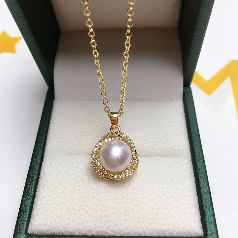 ZHBORUINI Bird's nest Pearl Jewelry Sets Natural Freshwater Pearl Necklace Earrings Zircon Cover With 14k Gold Leaf For Women