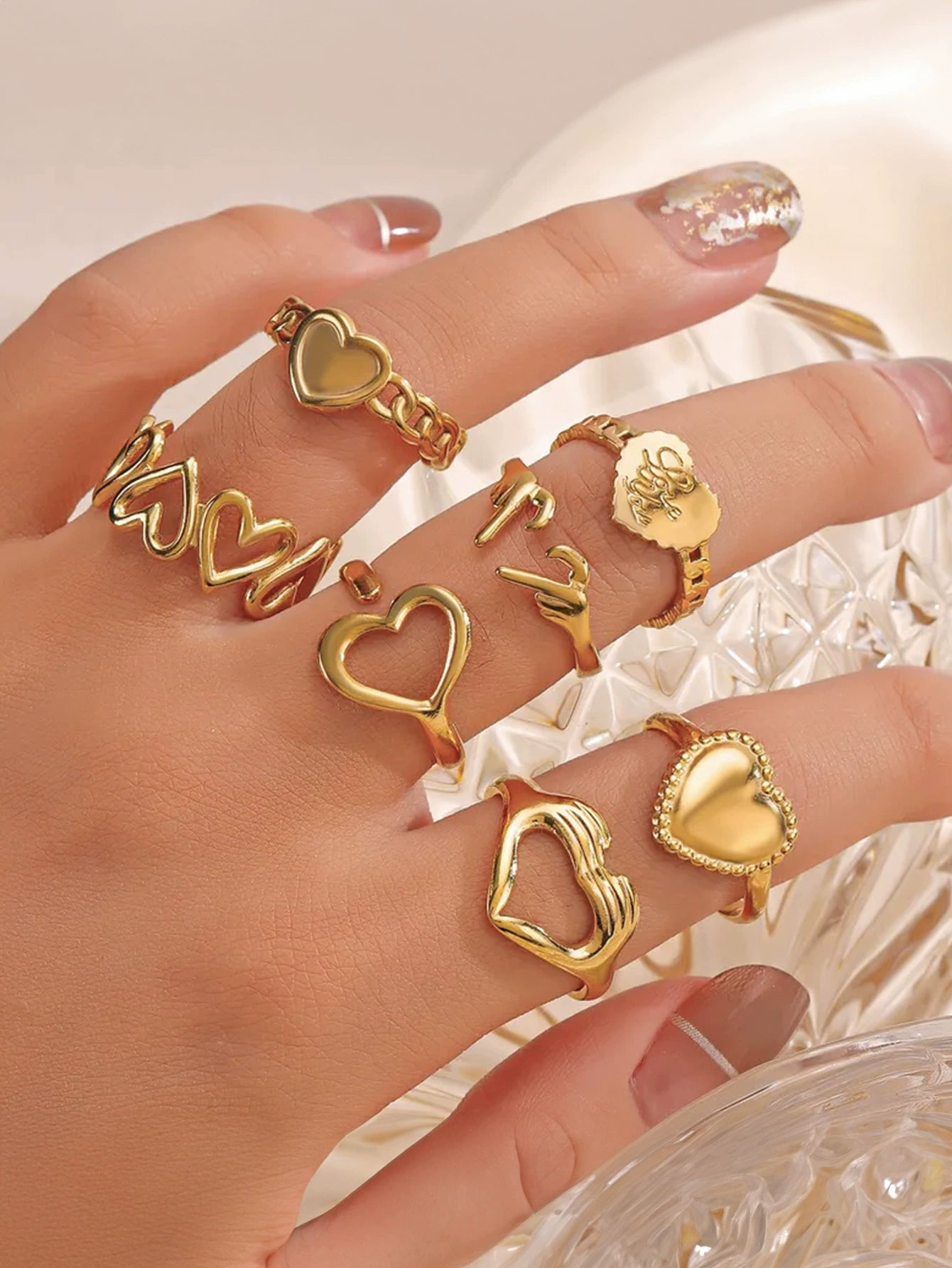 [Titanium Steel Waterproof] Heart Series Ring Female Special-Interest Design Minimalist Girlish Style Accessories Summer New Arrival