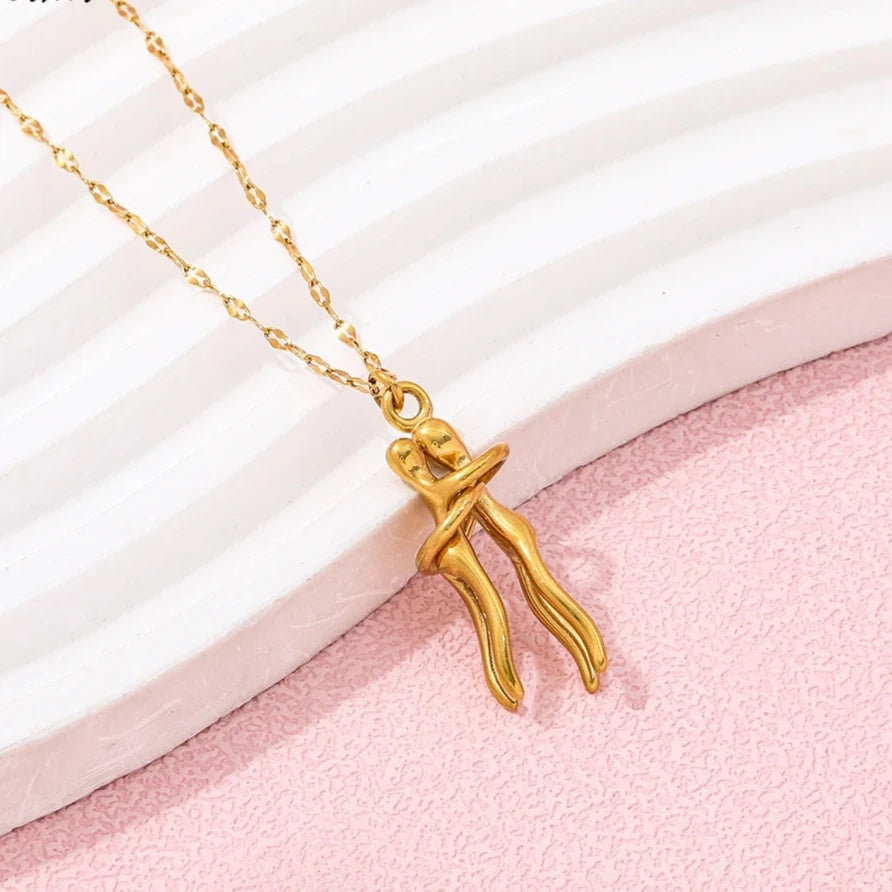 Love Couple Hug Pendant Necklace
