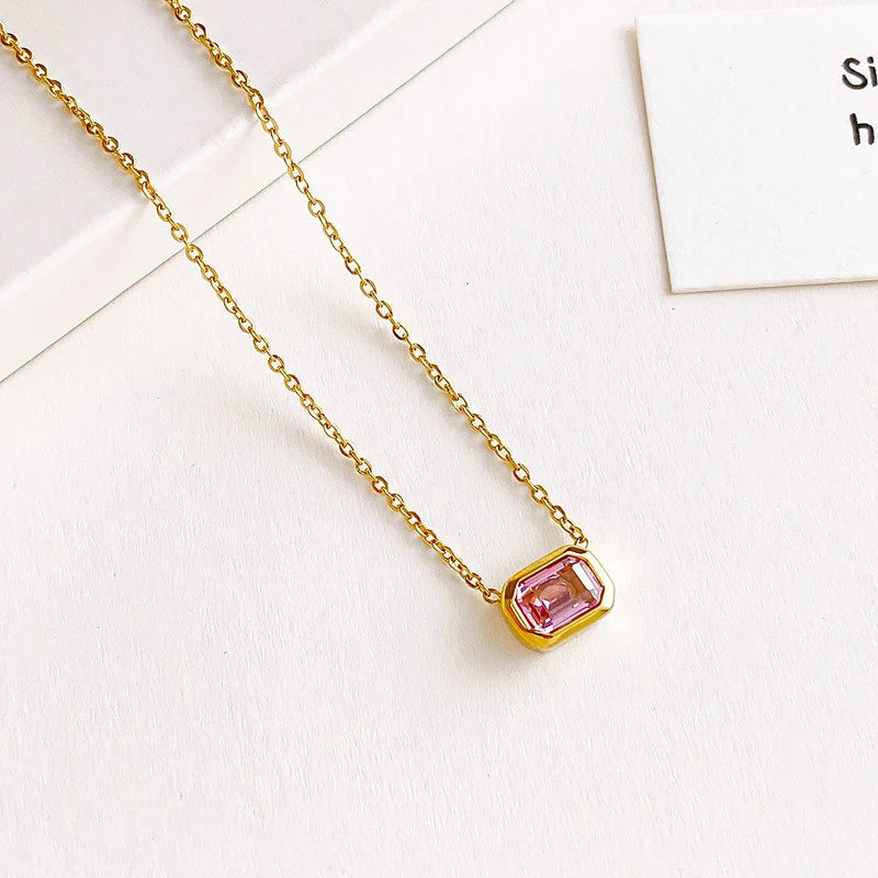 Yellow Pink Cubic Zirconia Square Pendants