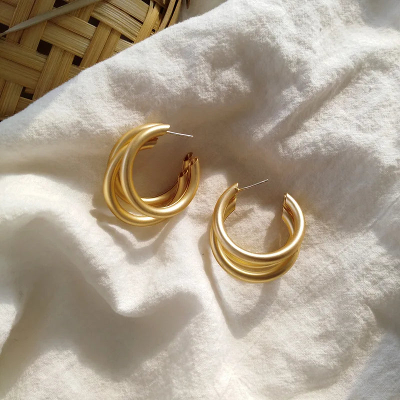 Matte Gold Hoop Round Earrings