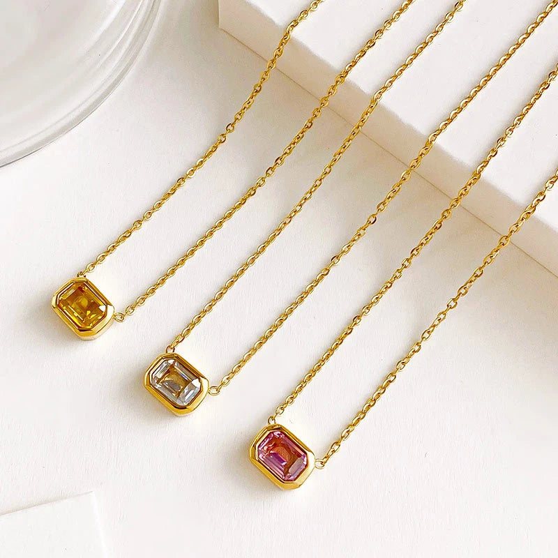 Yellow Pink Cubic Zirconia Square Pendants