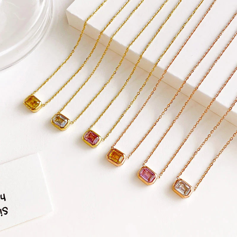 Yellow Pink Cubic Zirconia Square Pendants
