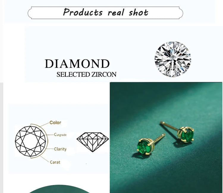 Emerald Round Full Diamond Stud Earring