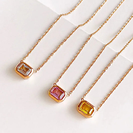 Yellow Pink Cubic Zirconia Square Pendants