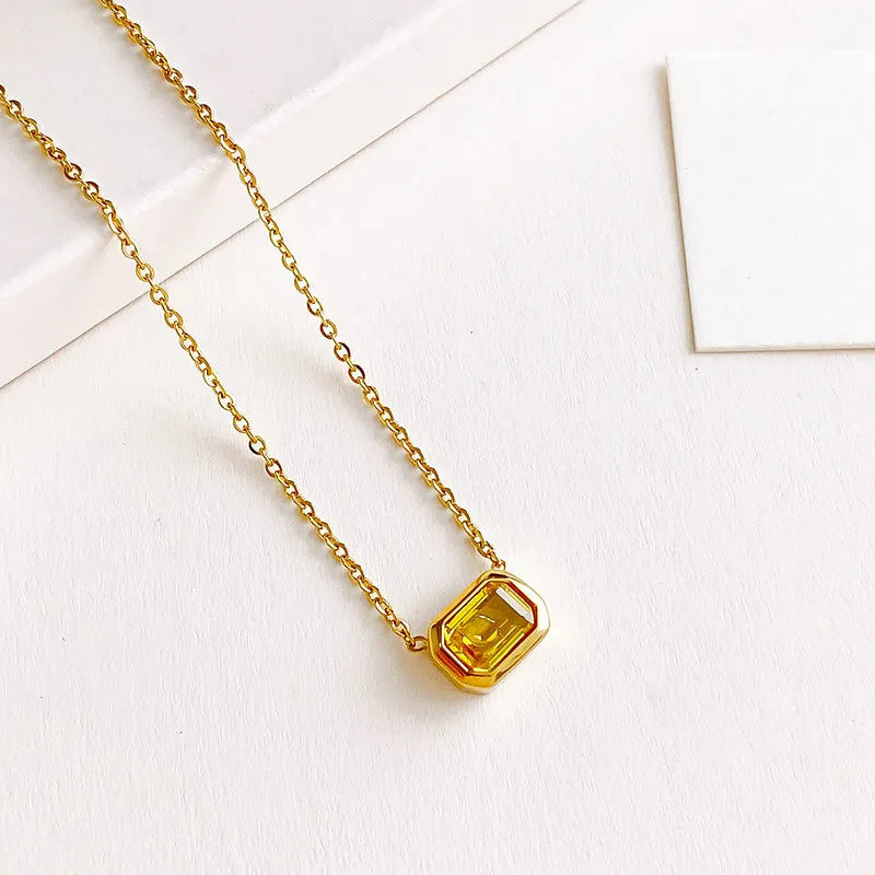 Yellow Pink Cubic Zirconia Square Pendants