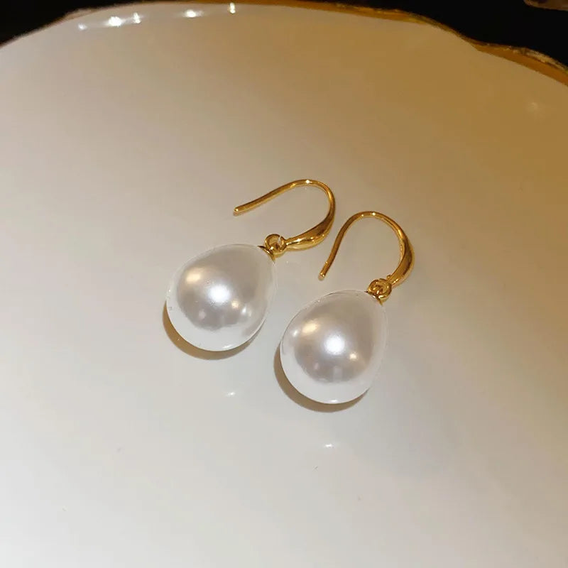 Sea White Baroque Pearl Earrings 14K Yellow Gold